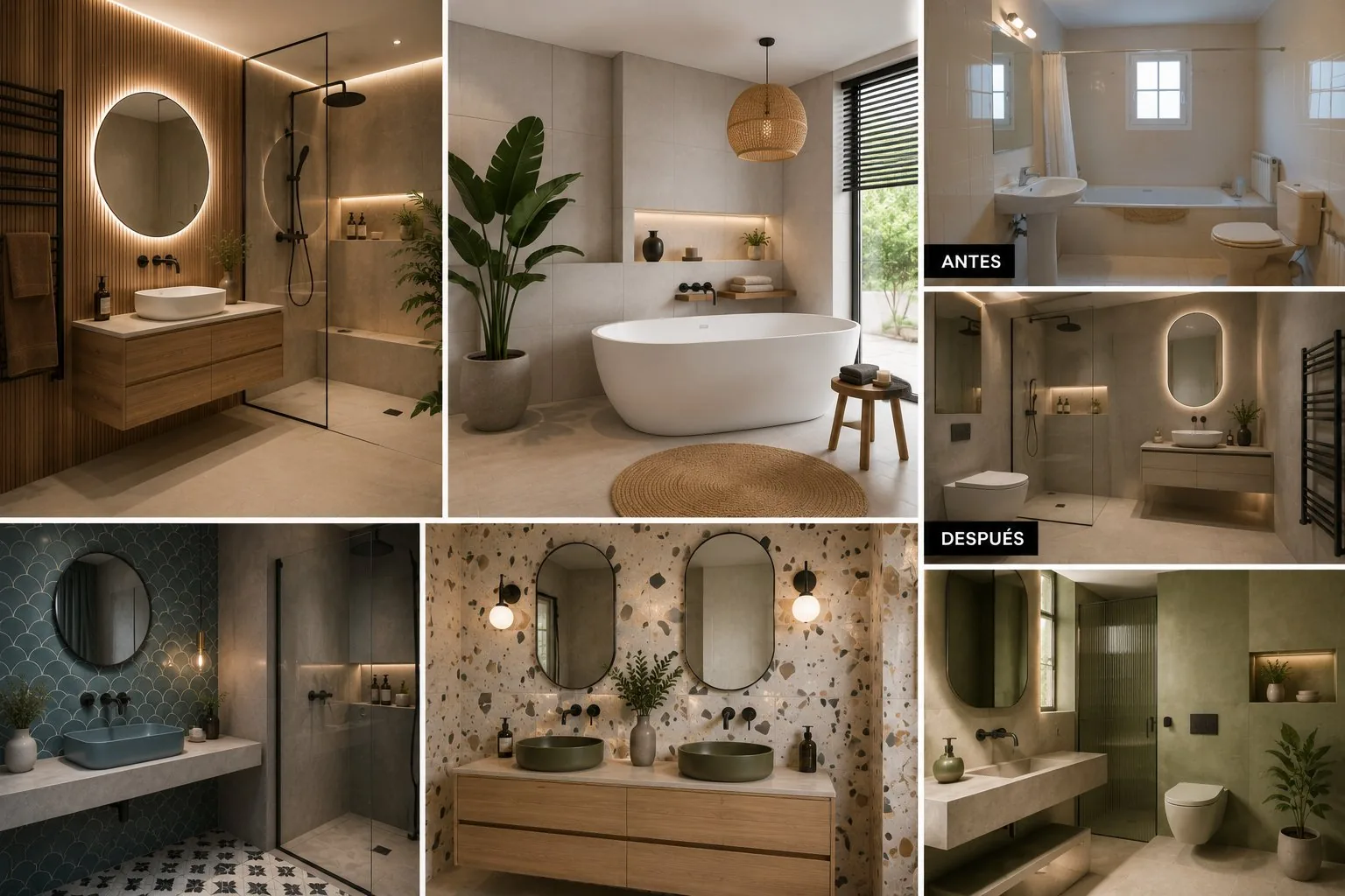 Reforma de baño en Sagunto — diseño con grifería negro mate y bañera exenta